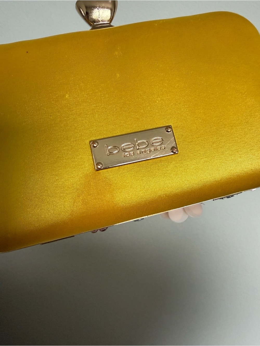 bebe Clutch Shoulder Bag Small purse Yellow Floral Top-Handle with Flowers - Picture 9 of 11